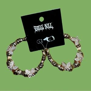 Dolls Kill Butterfly Bamboo Hoop Earrings